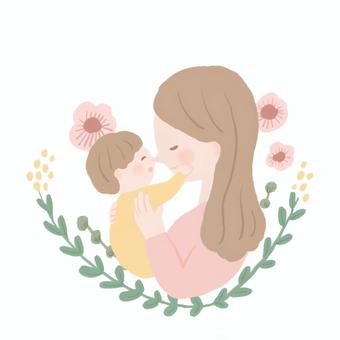 鼻をつけるママと赤ちゃんフラワー 鼻をつけるママと赤ちゃんフラワー ママ,お母さん,親子,赤ちゃん,ベビー,抱っこ,子育て,育児,人物,上半身のイラスト素材