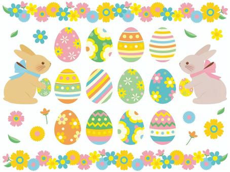 イースター! イースター! イースター,うさぎ,花,春,フレーム,卯,動物,飾り,卵,干支のイラスト素材